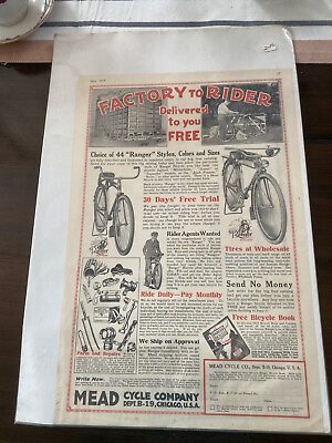 #ad Mead cycle Co. ad 1919 original vintage 20s bicycles Factory To Rider $15.29