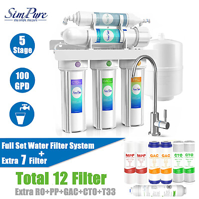 #ad 100 GPD 5 Stage Home Drinking Reverse Osmosis System PLUS Extra 7 Water Filters $159.99