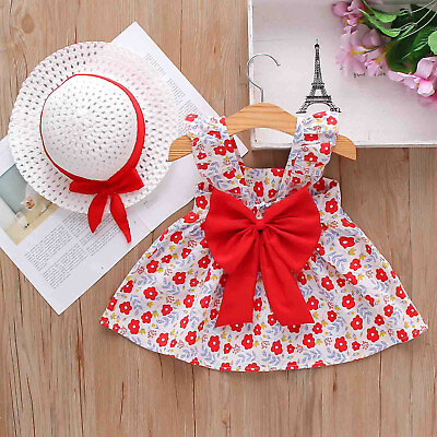 #ad Toddler Baby Kids Girls Suspenders Floral Princess Tutu Dress Hat Summer Outfits $18.75