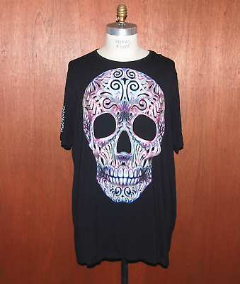 #ad NWT Ay Guey Mexico Men#x27;s 4XL Black T Shirt Print Skull Viscose Blend $25.95