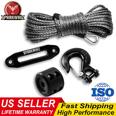 #ad 1 4quot; x 50#x27; For UTV ATV Synthetic Winch Line Cable Rope W Sleeve Winch Hook $43.99