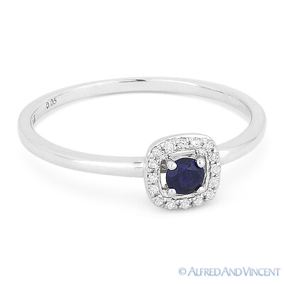 #ad 0.18ct Blue Lab Created Sapphire amp; Diamond Pave Halo 14k White Gold Promise Ring $259.99