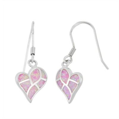 #ad Sterling Silver Pink Inlay Opal Mosaic Earrings $34.80
