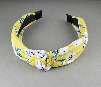 #ad Yellow flower headband Turban Knot knotted floral fabric covered grip teeth $5.21