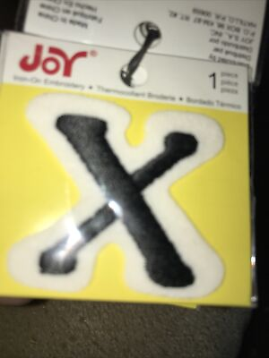 #ad Small Iron on Embroidered Felt Letter Initial BLACK“X” Patch Joy Brand 14G3 $2.40