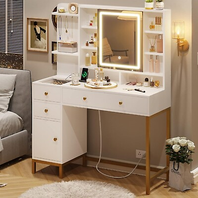 #ad Makeup Vanity with Lights Vanity Table with Openable Mirror amp; 3 Color Dimmable $199.97