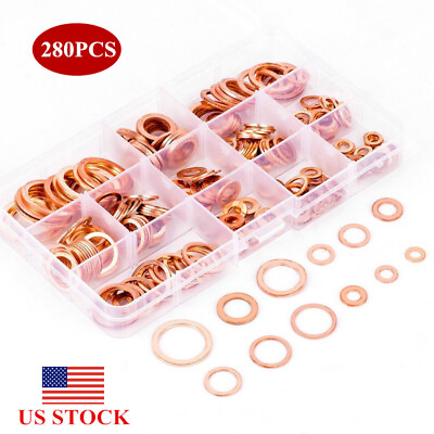 #ad 280×12 Sizes Solid Copper Crush Washers Assorted Seal Flat Ring Hardware US $23.39