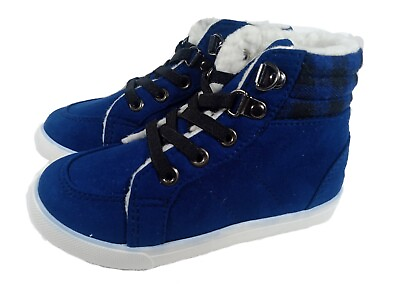 #ad Fabkids Toddler Sneakers Buffalo Check Hi Top Blue Indigo Toddler Size 10 $17.11
