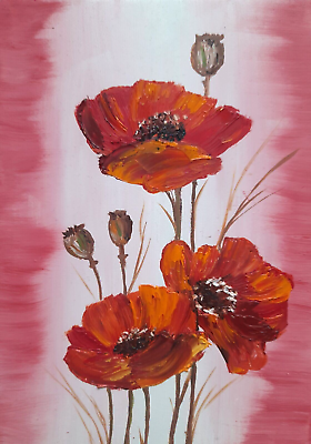 #ad Oil painting 5x7quot;. Red poppies. Floral still life. Stylish modern wall mini art. $34.00