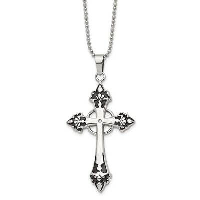 #ad Stainless Steel Polished Enameled with .01ct Diamond Cross 24quot; Necklace $120.00