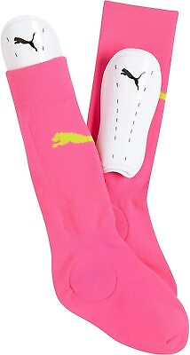 #ad NEW PUMA Closed Toe Youth Socker Socks Sz S Med w Removable Shinguards HOT PINK $10.99