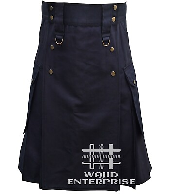 #ad Scottish Handmade Black Cotton Utility Kilt Custom Size Kilts for Men#x27;s $56.04