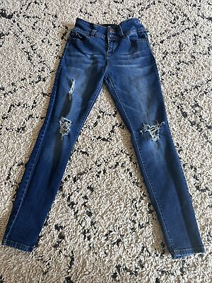 #ad YMI WannaBettaButt Womens Skinny Jeans Size 7 Blue High Rise Distressed $17.50