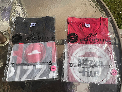 #ad Pizza Hut Official Brand Charcoal Red Work Employee Graphic Tee Lot 2 Shirts $18.00
