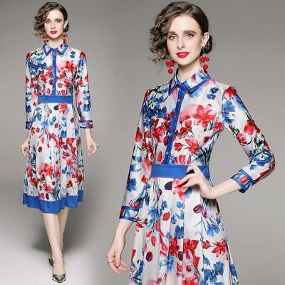 #ad Spring Summer Runway Floral Print Collar Long Sleeve Women Party Midi Dresses $50.50