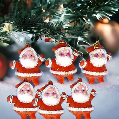 #ad Vintage Miniature Flocked Dancing Santas Christmas Ornaments Lot Of 6 1950s new $9.43