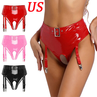 #ad US Womens Panties Patent Leather Cut Out Thong Lingerie Latex Brief Underwears $3.71