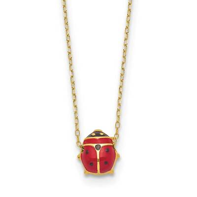 #ad 14k Gold Polished Enameled Large Ladybug Necklace 16.5quot; $250.74