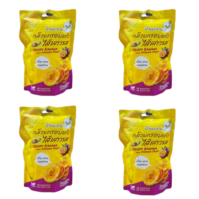 #ad Banana Crispy Chips Snack With Passion Fruit Jam Thai Organic Fragrant 90 g x4 $55.00