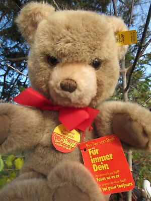 #ad VINTAGE STEIFF TEDDY BEAR ORIGINAL CHEST TAGS OLD LABEL EAR BUTTON GERMAN SITS $77.00