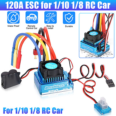 #ad 120A Brushless ESC Electric Accessories For 1 10 1 8 RC Car Speed Crawler Motor $19.98