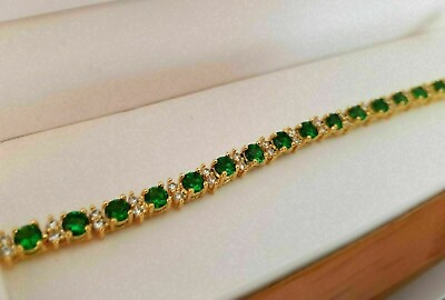 #ad #ad 10.00 Ct Round Cut Lab Created Emerald Tennis Bracelet In 14K Yellow Gold Plated $199.99