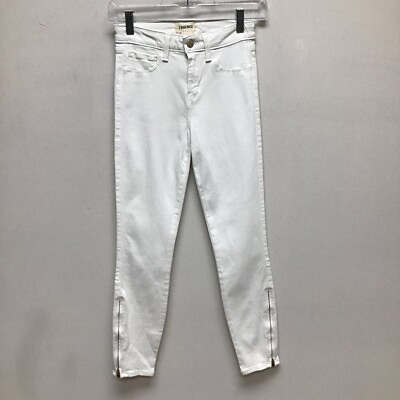 #ad L#x27;Agence Womens Cropped Skinny Jeans White Stretch Ankle Zip Mid Rise Denim 24 $13.49