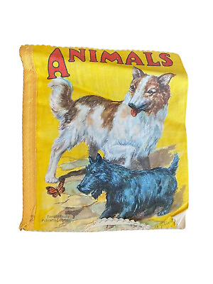 #ad Vintage cloth Animals book antique fabric Dogs Yellow Scottie Childrens Baby $49.95