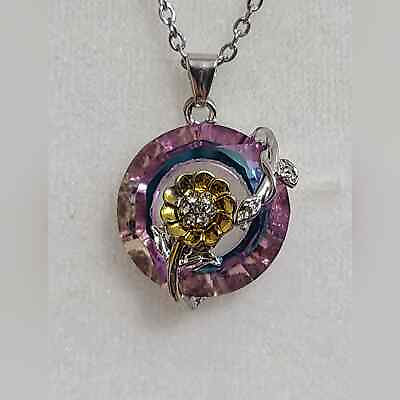 #ad Iridescent Crystal Flower Pendant Necklace $50.00