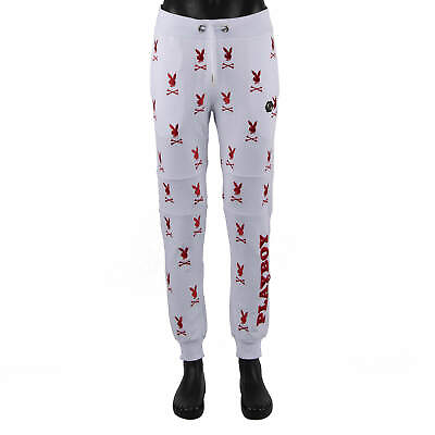 #ad PHILIPP PLEIN PLAYBOY Embroidery Bunny Sport Jogging Trousers White Red 08474 $212.80