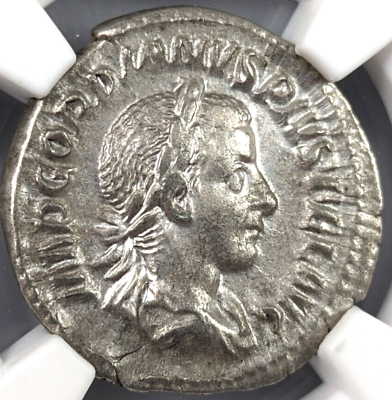 #ad Gordian III Roman Empire NGC Ch XF Silver AR Denarius A.D. 238 244 Pietas $118.79