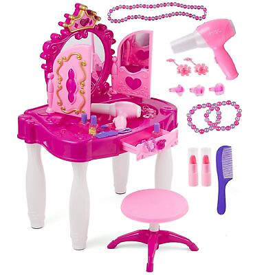 #ad PREXTEX Kids Makeup Table with Mirror and Chair Princess Play Set Pink $104.99