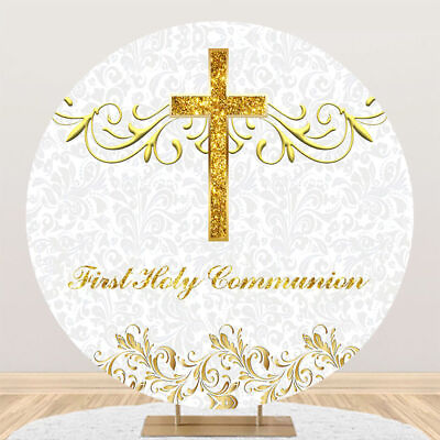 #ad Round God Bless Backdrop First Communion Baptism Christening Background Props $49.29