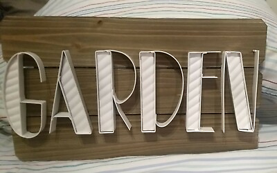 #ad GARDEN Vintage Look Rustic Metal on Wood  Sign Great for house decoration NEW $12.00
