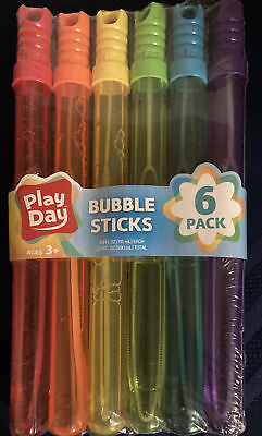 #ad PLAY DAY Bubble Maker Stick Toy 6 Pack Multi Color 30 0z. New $5.55