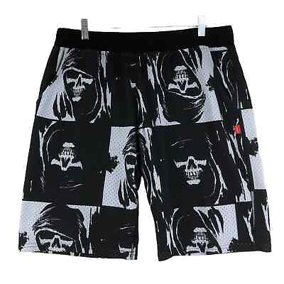 #ad Asphalt Mens Size L Mesh Shorts Gym Style Grim Reaper Print Black White $21.21