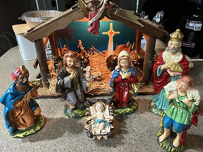 #ad Vtg Japan Nativity Set Musical 11 Large Figures amp; Lighted Stable Composition $99.99