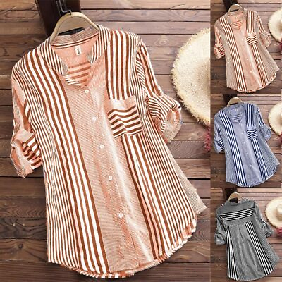 #ad Women Button Collar Shirt Dress Ladies Casual Baggy Tunic Tops Blouse Plus Size $22.09