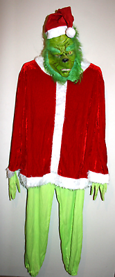 #ad Adult The Grinch Santa Claus Christmas Costume Mask amp; Velour Top Outfit Med M $37.46