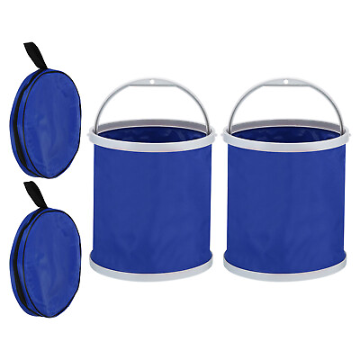 #ad 2Set Collapsible Fishing Bucket 11L Folding Water Bucket with Storage Bag Blue $38.37