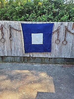 #ad US NAVY SIGNAL FLAG WW2 SHIP Measures Approx 55 X 48 quot; USA Blye White Sf 210 $139.99