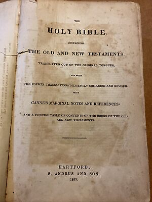 #ad 1853 The Holy Bible HARTFORD S. ANDRUS AND SON Translated Out Of Original Tong $95.99