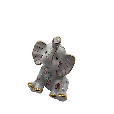 #ad Formalities Colorful Elephant Figurine Flowers Ceramic Decorative Gold Trim $18.00