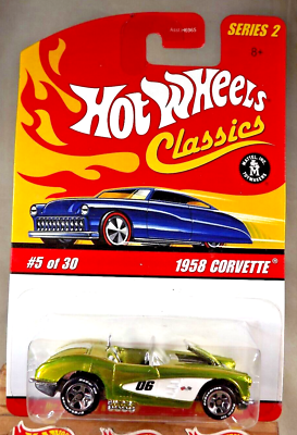 #ad 2005 Hot Wheels Classics Series 2 5 30 1958 CORVETTE Antifreeze w BFG Chrome 5Sp $13.50