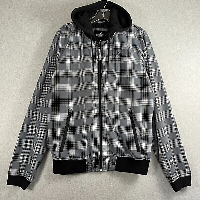#ad HOLLISTER Mens M Plaid Hooded Bomber Jacket Great Condition $20.00