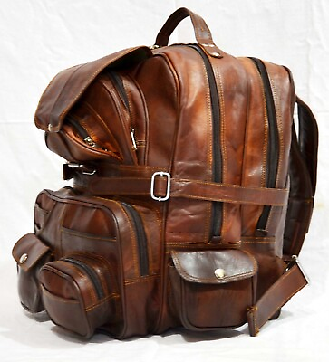 #ad Men#x27;s New Backpack Handmade Rucksack Backpack Brown Leather Bag $85.50