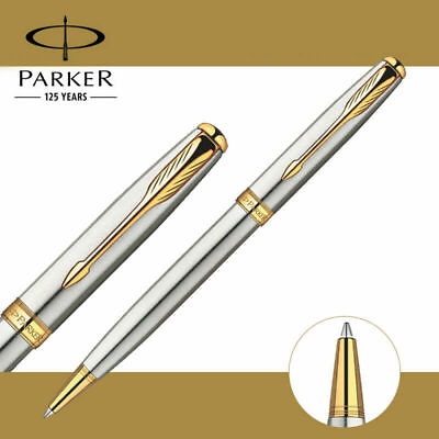 #ad Parker Sonnet Ballpoint Pen Stainless Steel Gold Clip With 0.7mm M Black Ink $7.99