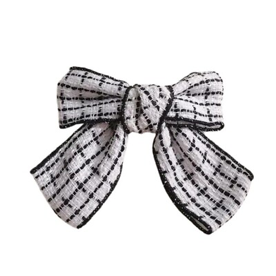 #ad White Handmade Tweed Plaid hair Barrette bow $17.99