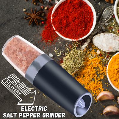 #ad Electric Gravity Pepper amp; Salt Grinder Kit Adjustable Coarseness Automatic Mill $14.75