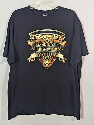 #ad Harley Davidson Y2K Skull Chrome San Diego Crystal Pier Black Graphic T shirt XL $20.00